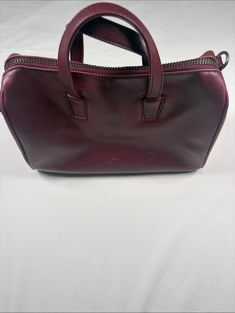 Leather Satchel Handbag in Burgundy - Unbranded